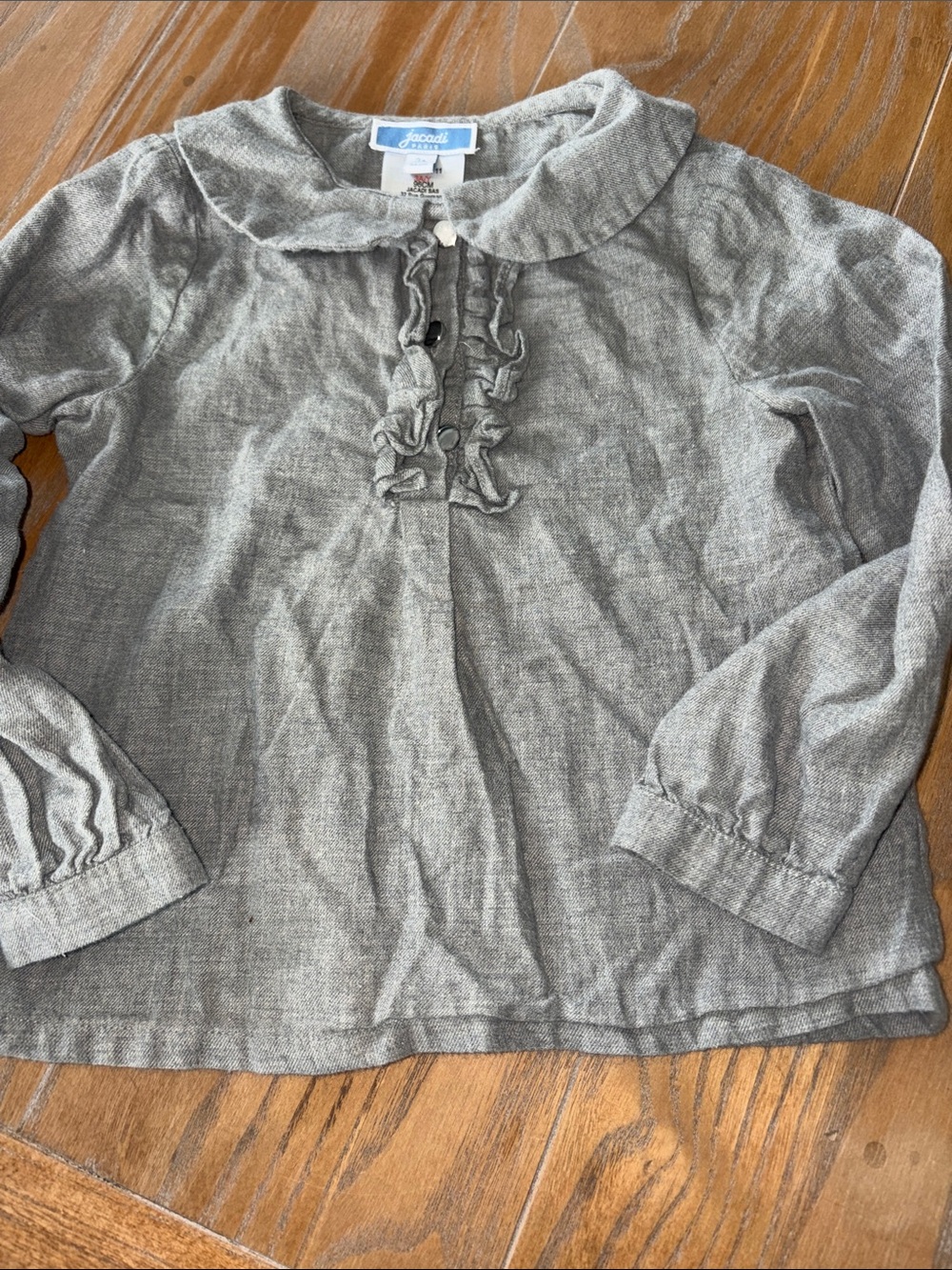 Jacadi Gray Ruffle-Front Long Sleeve Blouse
